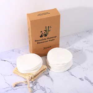 Almofada de bambu personalizada, venda quente de almofada de maquiagem facial feita em algodão de microfibra reutilizável