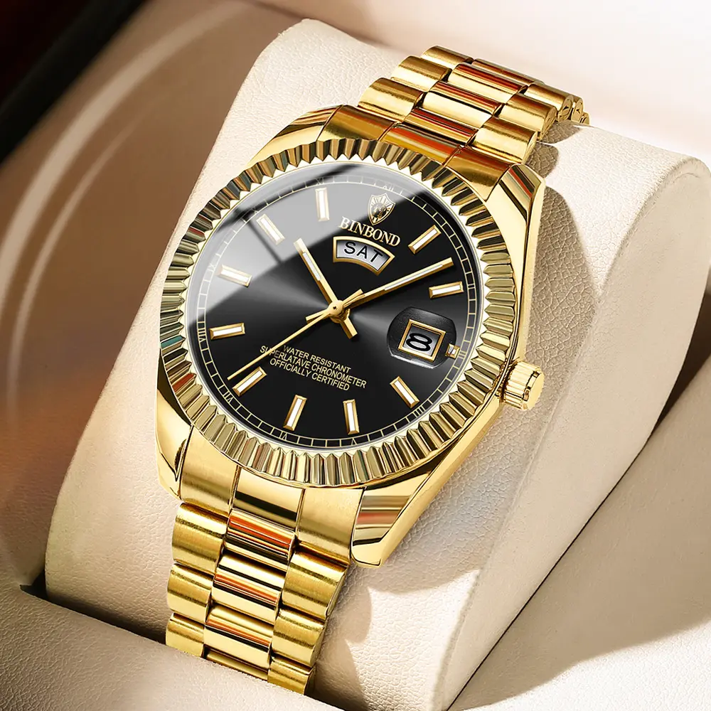 Thời trang vàng Tourbillon đen quay số thiết kế đồng hồ thạch anh số lượng lớn bán buôn sang trọng người đàn ông xem