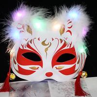 Masques LED lumineux en forme de chat, brillants dans le noir, masque de renard à plumes pour Halloween, cosplay animal, fête de mascarade Kabuki