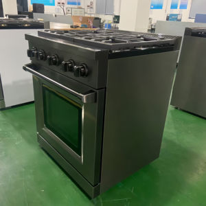 30 pouces 4,63 pieds cubes Cuisinière de cuisine 4 brûleurs à gaz et four électrique à convection, acier inoxydable PVD noir et accents noir mat - Product Image 1