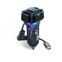 Chargeur de voiture K8 PD30W 3-en-1 avec câble spiralé / Ports de charge rapide USB / Charge USB-C / Lecture de clé USB via port Type-C