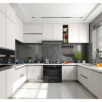 Ensemble complet d'armoires de cuisine modulaires en bois massif, avec robinet, évier, garde-manger, rangement, taille personnalisée, design moderne, fabriqué en Chine