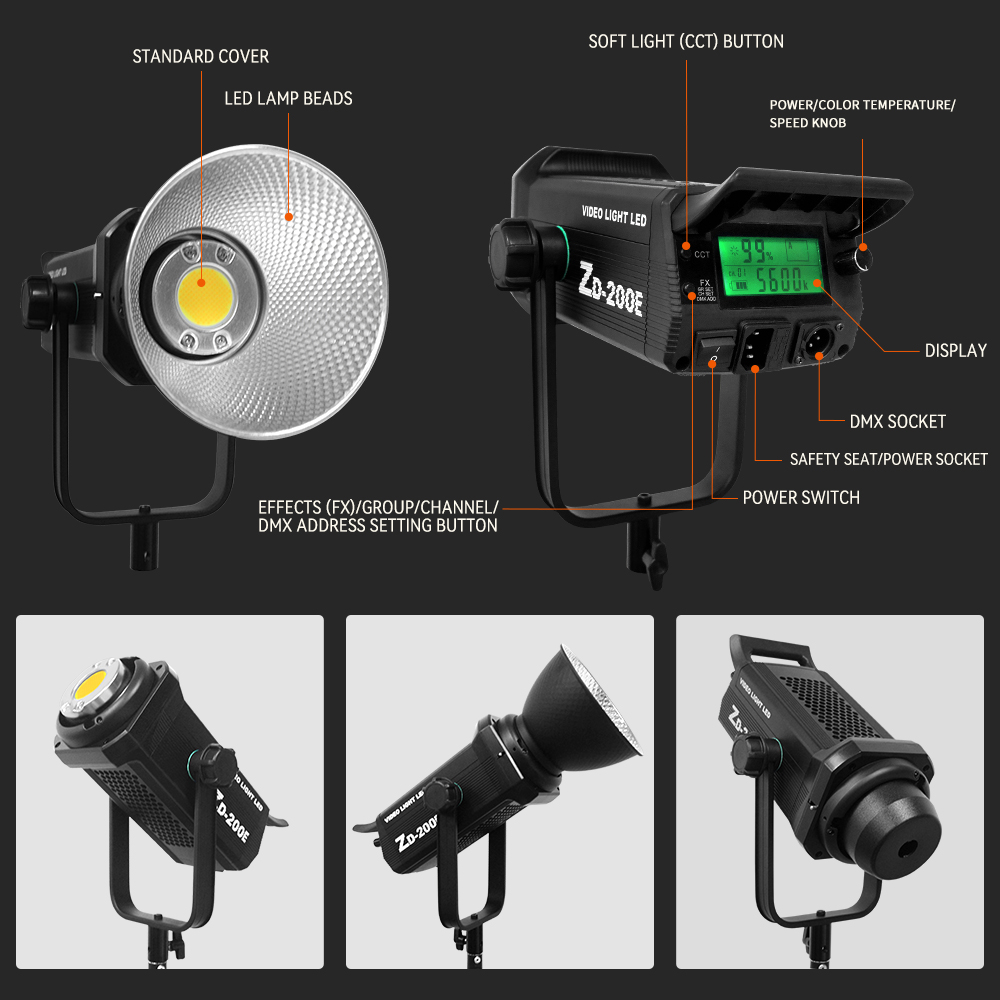 2023 cob video led light film lighting 2700-7500k remote control photographic equipment 200w studio lights set with softbox