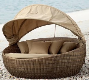 Chaise longue ronde extérieure en rotin imperméable à l'eau avec cadre en aluminium Chaise longue en aluminium pour <span class=keywords><strong>jardin</strong></span> piscine balcon cour plage - Product Image 6