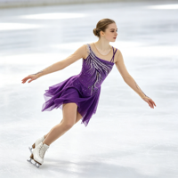 Robe de patinage artistique violette pour enfants et adultes, maille nude à manches longues, strass et rayures diagonales, pour compétition et spectacle de patinage sur glace