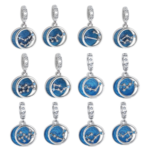 Alta calidad 925 plata esterlina 12 <span class=keywords><strong>signo</strong></span> <span class=keywords><strong>del</strong></span> zodiaco estrella collar 12 constelación cuenta DIY joyería pulsera collar Accesorios - Product Image 1