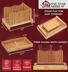 Trancheuse à pain en bambou pour pain maison, guide de tranchage de pain réglable, trancheuse de pain grillé - Product Image 3