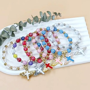 Pulsera de Bautismo Católico Nicro con Cuentas de Plástico de 8 mm con Patrón de Cruz, <span class=keywords><strong>Rosario</strong></span> de Regalo para Oración con Ala de Ángel, Decoración para Fiesta Religiosa - Product Image 3