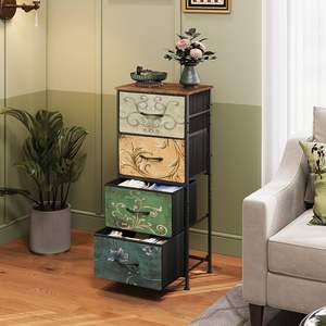 Commode moderne à 4 tiroirs floraux vintage pour chambre à coucher Tour de rangement à cadre en acier Meubles de décoration intérieure Stock - Product Image 3