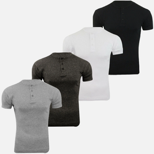 Chemises homme slim fit de qualité, en coton, tissu côtelé 1x1, t-shirt Henley - Product Image 2