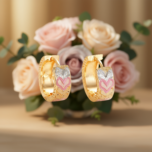 Orecchini a Cerchio E4496 in Oro con Motivo a Cuore e Cristalli, Gioielli da Donna per Uso Quotidiano - Product Image 2