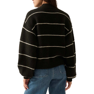 بيع بالجملة مخصص المرأة الصوف مزيج محبوك سترة وهمية الرقبة مخطط نمط محكم متماسكة مكتب عارضة تبدو اليومية نمط أنيق - Product Image 5