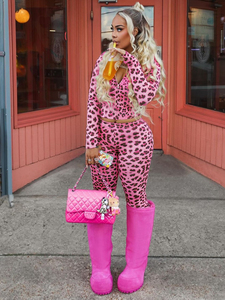 Biểu Tượng Tùy Chỉnh Hot Cô Gái Leopard In Dài Tay Áo Trùm Mũ Trùm Thần-Mảnh Phù Hợp Với Giản Dị Chất Lượng Cao Dệt Cotton Spandex Skinny Cho Mùa Xuân - Product Image 6