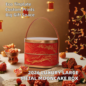 2026 New Luxury 260*260*170mm/260*260*206mm <b>Empty</b> Large Tinplate 8pcs Eco-Friendly Mooncake <b>Gift</b> <b>Box</b> Custom Printing Food - Product Image 2