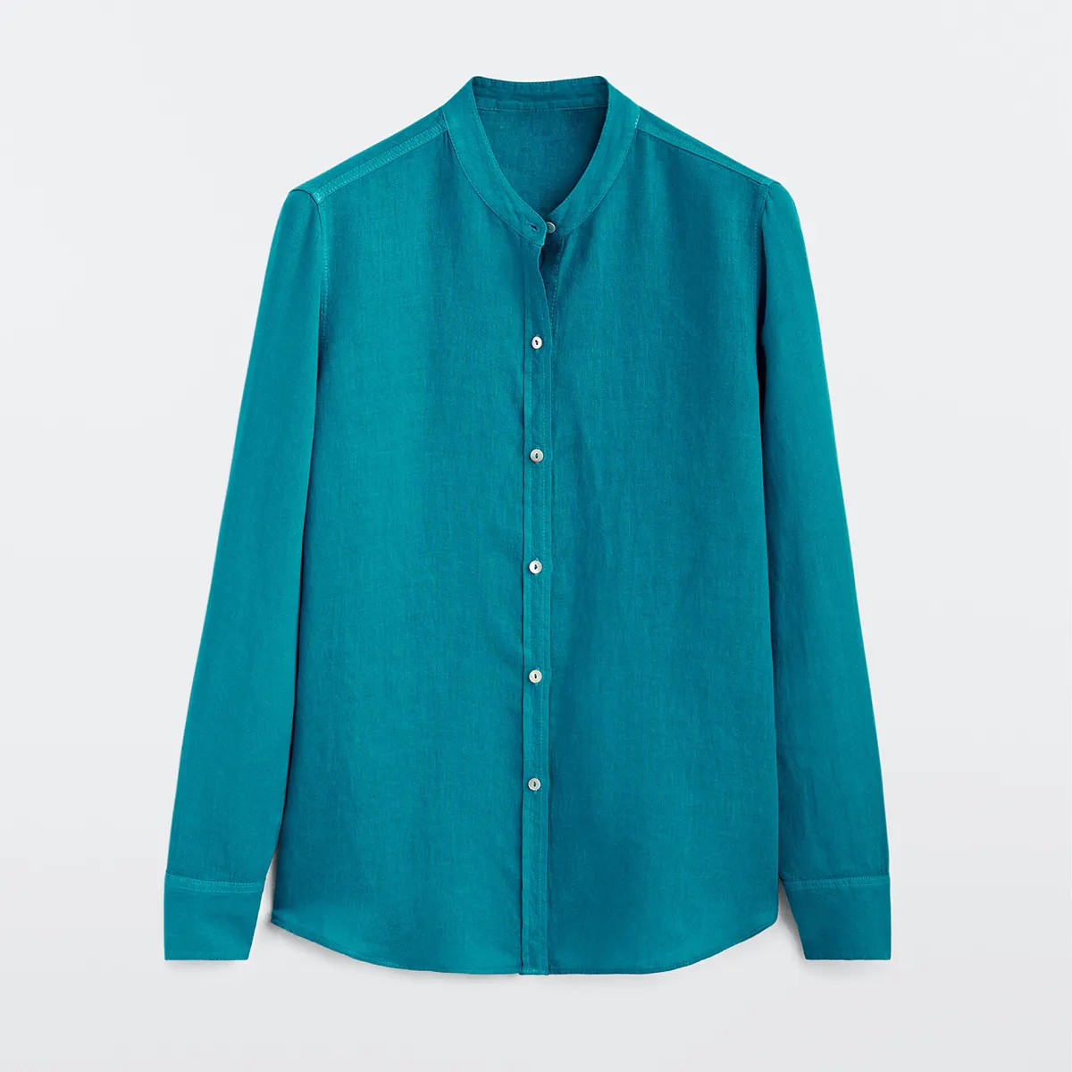 OEM Custom Classic Neutral Bluish Green Solid O Neck Unisex Shirt Women Linen Shirt for Men