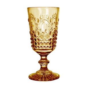 Colored Glass Goblets Embossed Wine Glasses Stem <b>Cup</b> <b>Set</b> for Wedding Party Dining - Product Image 4