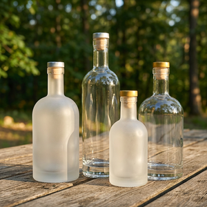Bouteille en verre nordique à fond épais transparente de 500 ml, 700 ml, 750 ml avec étiquette autocollante imprimée pour Tequila, Whisky, Gin, <span class=keywords><strong>Vodka</strong></span> - Product Image 1