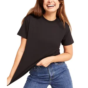 Hochwertiges übergroßes Damen-T-Shirt lässig kurzarm Digitaldruck mit Stickerei O-Ausschnitt für Erwachsene Made in Bangladesh