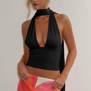 Nuevo Diseño, Top Corto Sexy con Escote Profundo en V y Tirantes Halter, Espalda Descubierta, para Mujer, Moda de Verano - Product Image 4