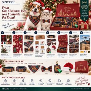 Ensemble de Noël à carreaux pour animaux de compagnie : Bandana, Collier, Laisse, Chapeau de Père Noël, Nœud Papillon, Distributeur de sacs à excréments, Boîte cadeau avec logo personnalisé, Accessoires pour chiens et chats - Product Image 2