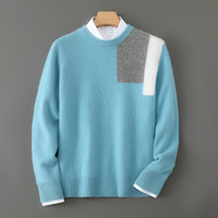 Pull en laine pure à 100 % pour homme, col rond, blocs de couleur, style décontracté chic, tricot ample pour l'automne et l'hiver