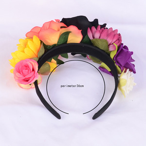 Diadema de Flores de Rosa Simulada Mexicana, Tocado de Halloween, <span class=keywords><strong>Estambre</strong></span> Colorido, Aro para el Cabello de Fiesta, Unisex, Regalo de Moda, 23x18cm - Product Image 2