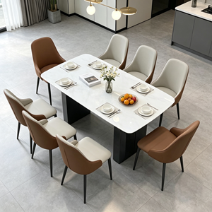 Mesa de Comedor Rectangular Moderna de Piedra Sinterizada con Patas de Metal, 6 Plazas, Muebles Duraderos para Comedor - Product Image 1