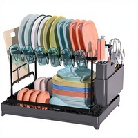 Égouttoir à vaisselle à 2 niveaux en acier inoxydable, grand format, résistant à la rouille, type sur pied, pour comptoir de cuisine, avec égouttoir pour vaisselle et couteaux