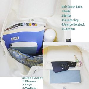 กระเป๋าผ้าแคนวาสขนาดใหญ่แบบสะพายไหล่ หูหิ้วคู่ ทนทาน ใช้ซ้ำได้ เหมาะสำหรับซื้อของชำ ชายหาด และวันหยุดสุดสัปดาห์ กำลังเป็นที่นิยม - Product Image 5