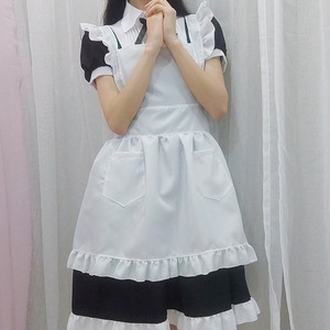 Tablier de demoiselle d'honneur de style japonais, noir et blanc, en coton, pour usage quotidien, costume de cosplay pour femme, lavable en machine - Product Image 3