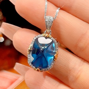 Wholesale Refined Eco-friendly Copper Gold Plated Sugar Loaf <b>Blue</b> Zircon <b>Necklace</b> & Earring Set for Women Party Occasion - Product Image 5