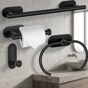 Vich – Ensemble de barres porte-serviettes murales modernes en acier inoxydable noir, 60 cm, avec crochets, installation autocollante, surface brillante, résistant à la rouille, pour salle de bain - Product Image 3