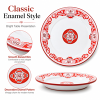 Assiette de service émaillée rouge épaisse, motif festif vintage, pour table de fête, approvisionnement export, cuisine domestique, commandes export