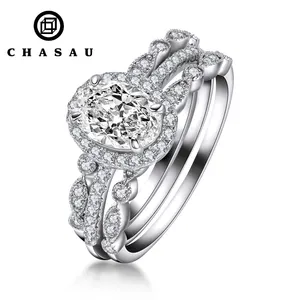 Hot Selling 1.3ct Trio Ring for Women 925 Sterling Silver Oval Cut CZ Jewelry Engagement Wedding Band Rings Set