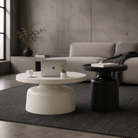 Table basse ronde moderne avec structure en bois, rangement mobile, table à thé, blanc et noir, salon, appartement, villa