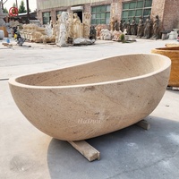 Baignoire autoportante en pierre ovale ronde sur mesure et salle de bain en pierre de grès pour salle de bain moderne