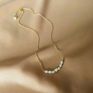 Cute Girls Summer Trendy Women Choker Link Chain Antique Gold Plated <strong>Tiny</strong> Heart Freshwater <strong>Pearl</strong> <strong>Necklace</strong> Gift for Anniversary - Product Image 1