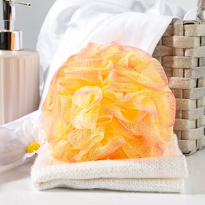 Premium Quality Color-<strong>Trimmed</strong> Edge Soft Touch Exfoliating Loofah Pouf Sponge Skin-Friendly Orange Shower Mesh <strong>Bath</strong> Ball Sponge - Product Image 2