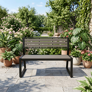 Modern Outdoor Patio <b>Bench</b> With Steel Frame And Wood Seat For Garden Decking Area - Product Image 1