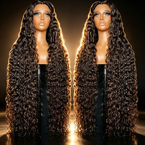 Perruque longue noire naturelle à ondulations lâches, avec closure 5x5 HD, entièrement en dentelle, sans colle, raie au milieu, 100% <span class=keywords><strong>cheveux</strong></span> humains vierges bruts, prête à porter - Product Image 1