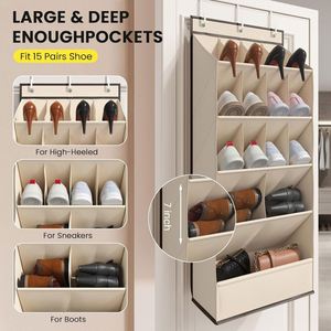 Over the Door Hanging <b>Shoe</b> Organizer 15 Large Deep Pockets 600D Oxford Fabric with Metal <b>Hooks</b>, Storage for <b>Shoes</b> Home Organizer - Product Image 4