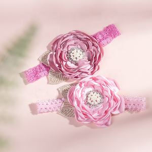 ربطة شعر دانتيل زهور من الساتان للأطفال ، فتاة بلون سادة زهرة أوراق ذهبية حجر الراين زينة لشعر الأطفال إكسسوارات شعر - Product Image 5