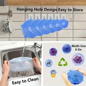 6-Piece Adjustable Silicone Stretch Lids-Reusable Food Grade <b>Microwave</b> & Refrigerator Food Covers - Product Image 3
