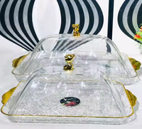 Plateau à Pain Rectangulaire RTS, Plateau à Fruits Doré avec Couvercle, Boîtes à Bonbons et Assiettes en PET Transparent, Grande Capacité pour Gâteaux et Fruits