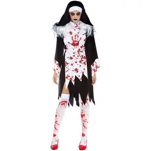 Yeni S-XL vampir zombi kan rahibe kostüm cadılar bayramı kostüm Cosplay kanama zombi onarım elbise