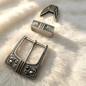 Hebilla de cinturón casual de tres piezas de lujo de aleación de zinc con patrón vintage impreso de 20 mm, accesorios de cinturón occidental personalizados - Product Image 5