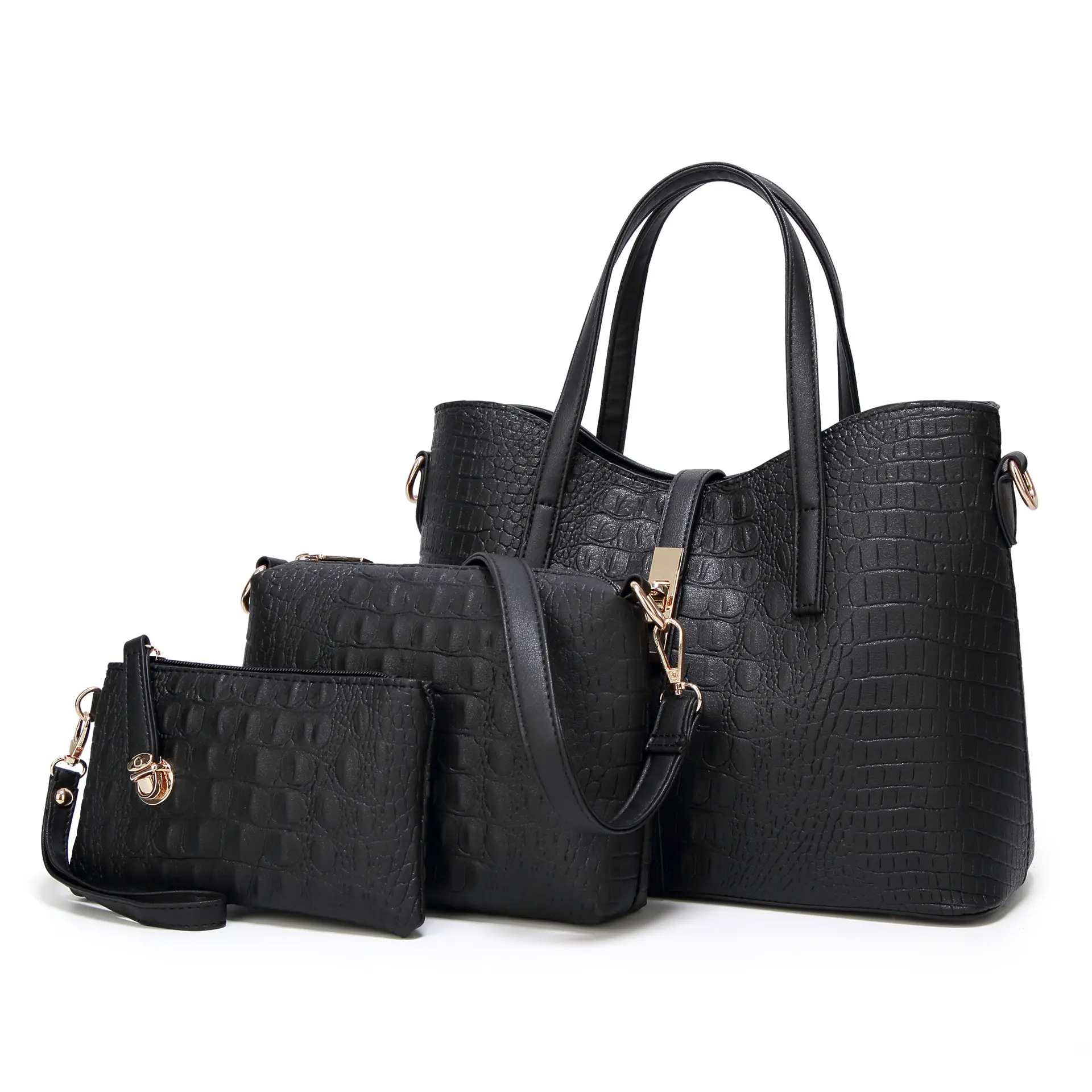 최신 판매 지갑 끈달린 가방 어깨에 매는 가방 3 조각 1 세트 pu 가죽 숙녀 핸드백 세트