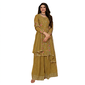 Nuevo Traje Salwar Kameez de Manga Larga con Semibordado para Otoño/Invierno, Estilo Indio-Pakistaní, Tela de Secado Rápido, Traje Casual Holgado de Dos Piezas - Product Image 1