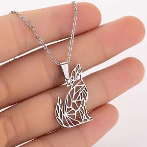 Punk In Acciaio Inox Animale Origami Lupo Della Collana Del Pendente Animale per Le Donne <span class=keywords><strong>Howl</strong></span> alla Luna geometrica Lupo Amante Degli Animali - Product Image 2