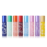 Flacon roll-on 10 ml en verre mat coloré imprimé macaron, recharge de parfum, flacon d'huile essentielle pour massage